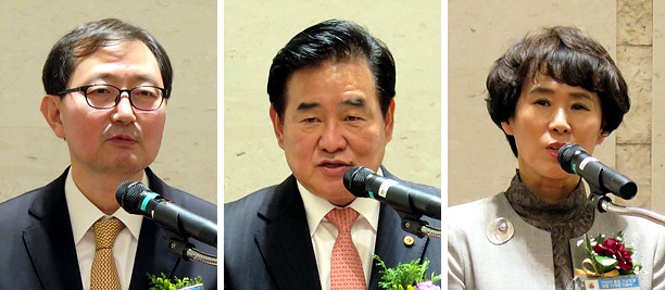 (왼쪽부터) 추무진 의협회장, 임수흠 의협 대의원회 의장, 김숙희 서울시의사회장.
