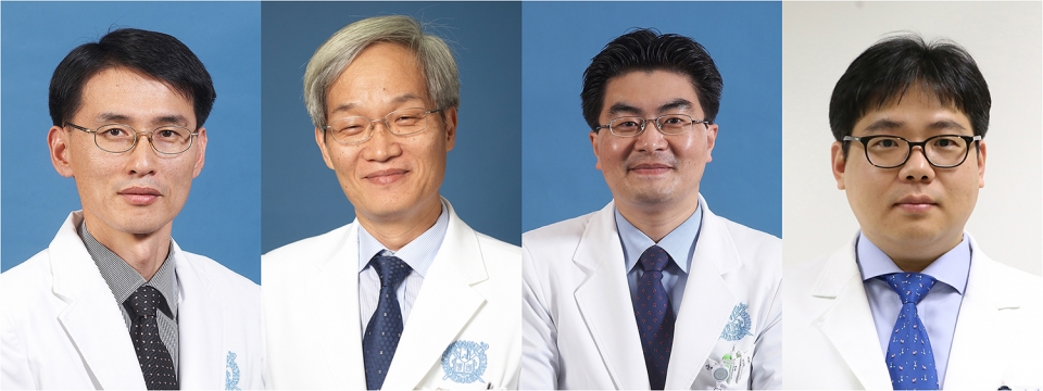 (왼쪽부터) 박경석 교수(신경과), 오창완·방재승·변형수 교수(신경외과)